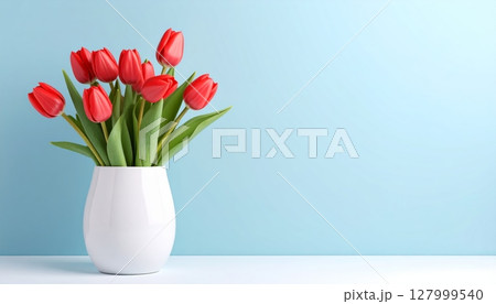 red tulips in a vase, a vibrant spring bouquet red tulips in a vase, a vibrant spring bouquet 127999540