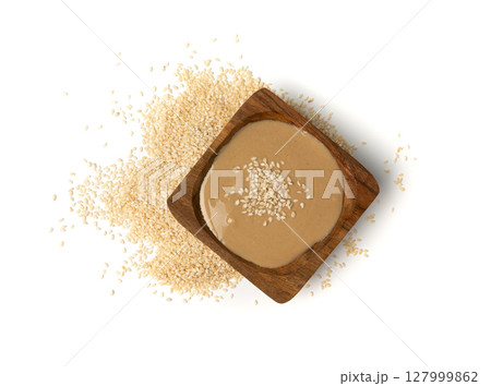 Tahini, sesame seeds paste, tahina sauce, eastern dip, traditional oriental ground sesame 127999862