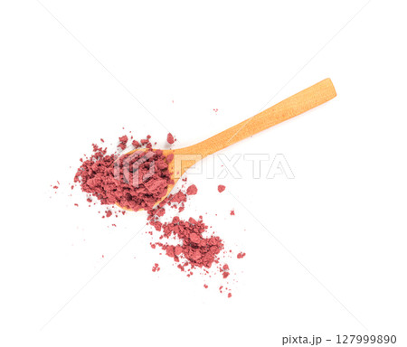 Acai powder circle pile, violet superfood dust, pink fruit flour extract mound Acai powder circle pile, violet superfood dust, pink fruit flour extract mound 127999890