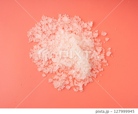 Dead sea salt pile, white crystals for body spa, sodium chloride similar to crushed ice, spa scrub 127999945