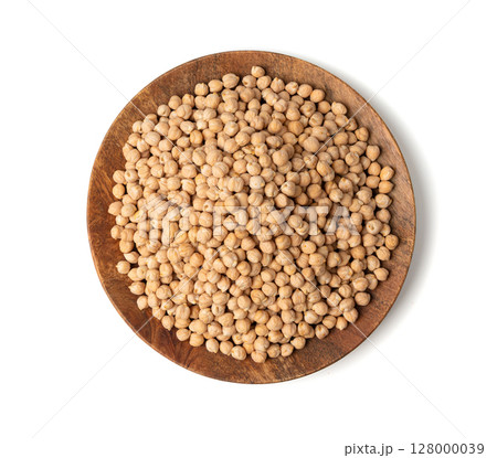 Chickpea, chick pea pile, dry Cicer arietinum fruits, raw Bengal gram legume, garbanzo beans 128000039