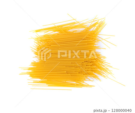 Raw spaghetti isolated, dry spagetti, long wheat noodles, uncooked italian macaroni bundle 128000040
