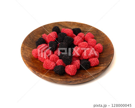 Gummy berries, chewy raspberries or jelly blackberries, gelatin candies fruit marmalade 128000045