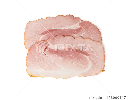 Baked Pork Slices Isolated, Roasted Sliced Loin, Tenderloin Ham Pieces, Boiled Meat Fillet Cuts Baked Pork Slices Isolated, Roasted Sliced Loin, Tenderloin Ham Pieces, Boiled Meat Fillet Cuts 128000147