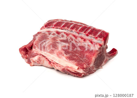 Raw lamb rack isolated, fresh mutton fillet with ribs, tenderloin pieces, mutton rump sirloin meat 128000187