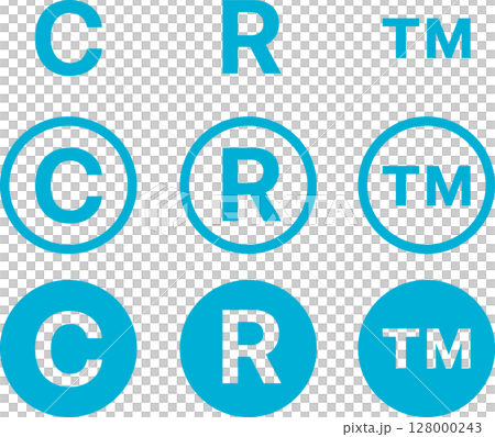 Copyright, registration, trademark icons, illustrations, symbols blue Copyright, registration, trademark icons, illustrations, symbols blue 128000243