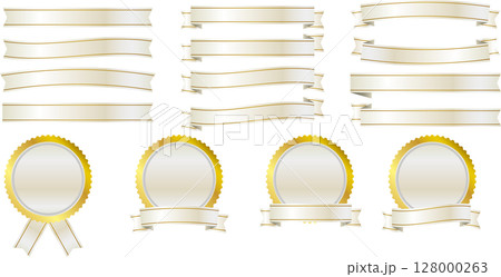 リボン＆メダルアイコンイラスト　シルバー 128000263