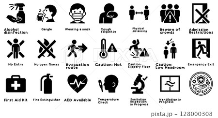 安全と衛生を守るピクトグラムセット、Safety and Hygiene Pictogram Set 安全と衛生を守るピクトグラムセット、Safety and Hygiene Pictogram Set 128000308