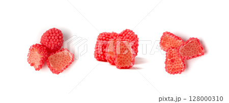 Gummy berries, chewy raspberries or jelly blackberries, gelatin candies fruit marmalade Gummy berries, chewy raspberries or jelly blackberries, gelatin candies fruit marmalade 128000310