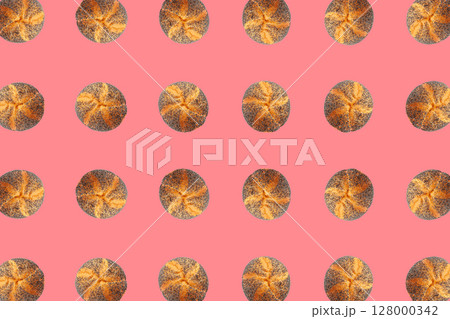 Poppy Seed Bread Pattern on Pink, Kaiser Roll Art Wallpaper, Seeds Breakfast Bun Poppy Seed Bread Pattern on Pink, Kaiser Roll Art Wallpaper, Seeds Breakfast Bun 128000342