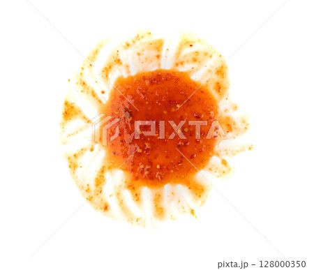 Nuoc Cham Orange Sauce Isolated, Red Asian Jelly Dip Smear, Hot Pepper Vietnamese Sauce 128000350