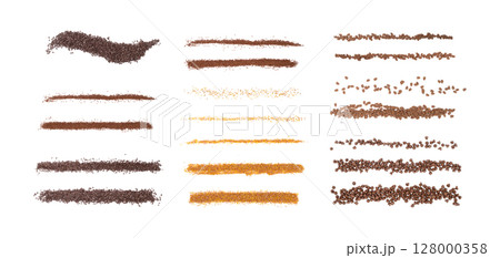 Different color sprinkles line set isolated. Assorted glaze decoration, yellow and brown stripes 128000358