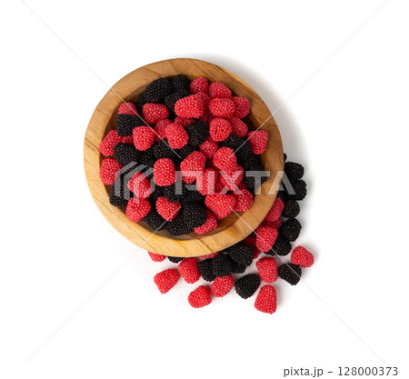 Gummy berries, chewy raspberries or jelly blackberries, gelatin candies fruit marmalade Gummy berries, chewy raspberries or jelly blackberries, gelatin candies fruit marmalade 128000373