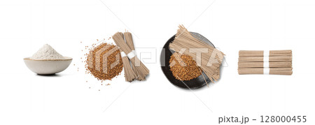 Dry Soba Bundle Isolated, Raw Buckwheat Noodles, Uncooked Buck Wheat Pasta, Soba Spaghetti Dry Soba Bundle Isolated, Raw Buckwheat Noodles, Uncooked Buck Wheat Pasta, Soba Spaghetti 128000455