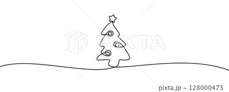 Continuous Line Christmas Tree Vector Icon, Happy Xmas Monoline Spruce, New Year Pines Continuous Line Christmas Tree Vector Icon, Happy Xmas Monoline Spruce, New Year Pines 128000473