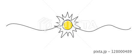 One line sun vector icon. Continuous sunshine outline, sunrise doodle, summer line illustration One line sun vector icon. Continuous sunshine outline, sunrise doodle, summer line illustration 128000489
