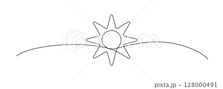 One line sun vector icon. Continuous sunshine outline, sunrise doodle, summer line illustration One line sun vector icon. Continuous sunshine outline, sunrise doodle, summer line illustration 128000491