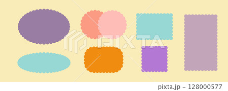 Wavy shape set, zigzag frames. Scallop borders, round zig zag edge vector stamp 128000577