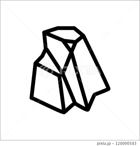 Line rock stone silhouette. Minimalist graphite contour, simplicity mineral logo, rough pebble 128000583