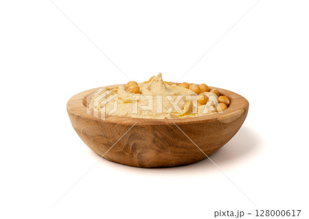 Hummus in bowl, houmous dip, chickpea humus tahini sauce, middle eastern spread 128000617