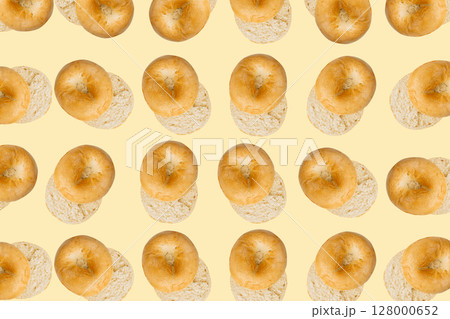 Bagel Pattern on Yellow Background, Round Bread Bun Minimal Wallpaper with Copy Space 128000652