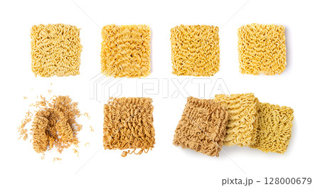 Raw Instant Rye Noodles Isolated, Dry Ramen Noodle, Uncooked Korea Vermicelli Raw Instant Rye Noodles Isolated, Dry Ramen Noodle, Uncooked Korea Vermicelli 128000679