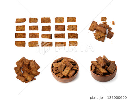 Rye Croutons, Brown Bread Rusks, Crispy Bread Cubes, Dry Rye Crouoton Crumbs, Brown Roasted Rusks Rye Croutons, Brown Bread Rusks, Crispy Bread Cubes, Dry Rye Crouoton Crumbs, Brown Roasted Rusks 128000690