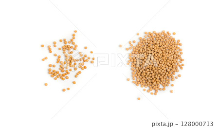 Dry yellow mustard seeds isolated on white background Dry yellow mustard seeds isolated on white background 128000713