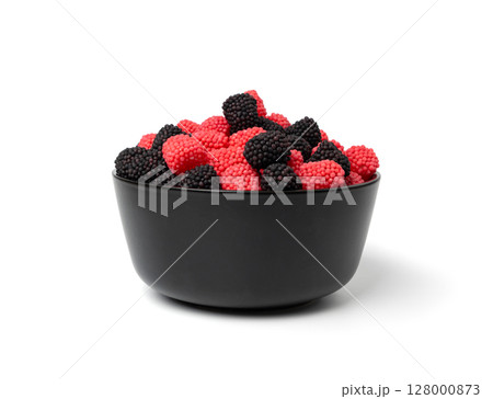 Gummy berries, chewy raspberries or jelly blackberries, gelatin candies fruit marmalade 128000873