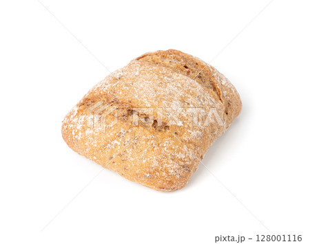 Brown rye bun, square gluten free bread, whole grain healthy breakfast bread 128001116