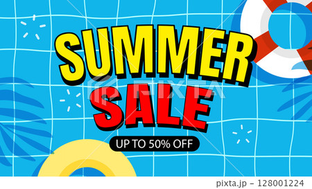 Summer sale poster banner templates for advertising. Big sale flyers with tropical and beach elements. 128001224