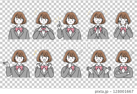 表情ポーズバリエ女子高生アイコン 128001667