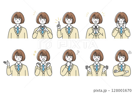 表情ポーズバリエ女子高生アイコン 128001670