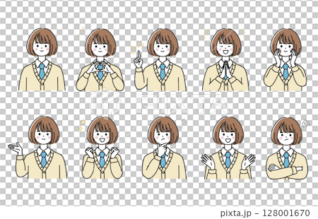表情ポーズバリエ女子高生アイコン 128001670