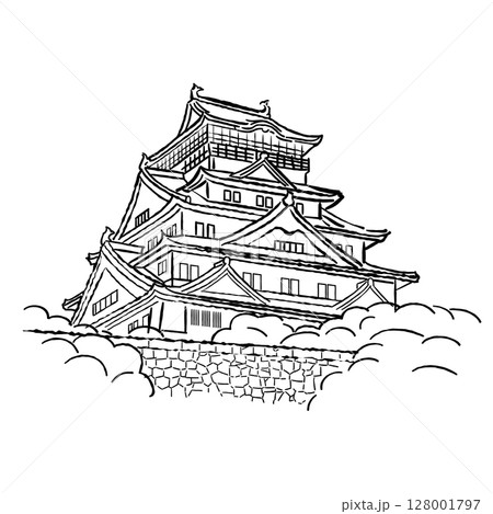 大阪名所　大阪城　イラスト 128001797