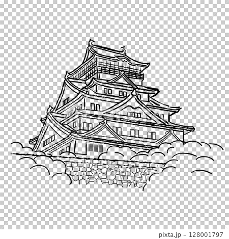 大阪名所　大阪城　イラスト 128001797