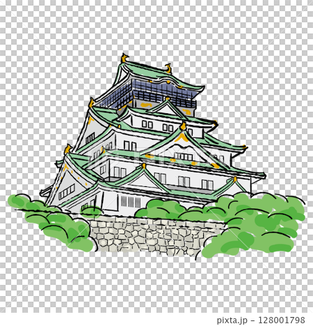 Osaka famous place Osaka Castle illustration 128001798
