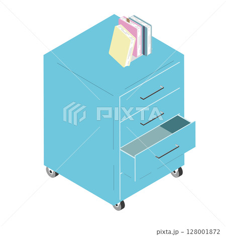 書類が置かれたキャビネットのアイソメトリックイラスト（PNG） 128001872