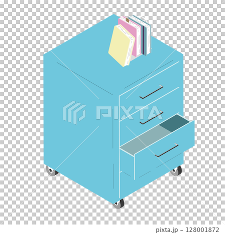 書類が置かれたキャビネットのアイソメトリックイラスト（PNG） 128001872