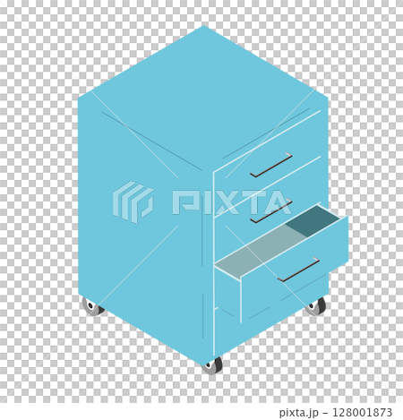 引き出しが開いた青いキャビネットのアイソメトリックイラスト(PNG) 引き出しが開いた青いキャビネットのアイソメトリックイラスト(PNG) 128001873