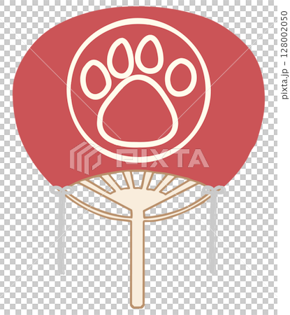 シンプルなうちわのイラスト 肉球 レッド 128002050