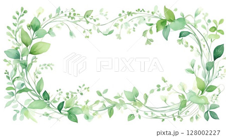清涼感ある植物装飾フレーム｜ミント＆白の水彩風イラスト 128002227