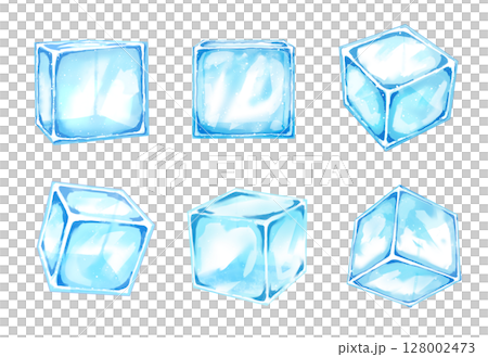 Ice illustration material set Ice cube Square Blue Light blue Ice illustration material set Ice cube Square Blue Light blue 128002473