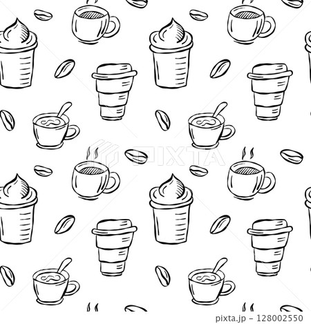 Coffee Cup Doodle Pattern Handdrawn 128002550