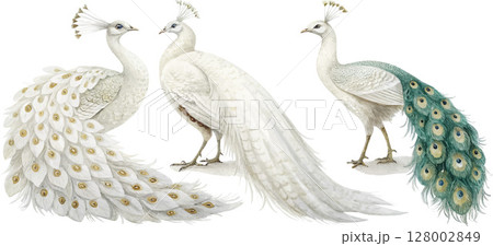 Elegant White Peafowl Trio 128002849