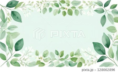 白×ミントグリーンのシンプル植物装飾枠｜ナチュラルデザイン素材 128002896