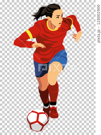 Female soccer player dribbling 128002900