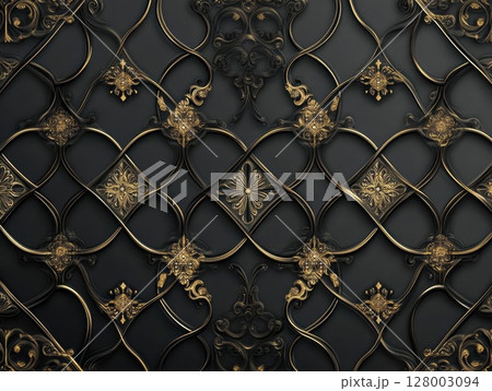 Elegant Black and Gold Ornamental Design 128003094