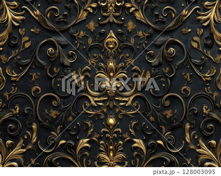 Luxury Gold and Black Ornate Design Seamless Pattern Luxury Gold and Black Ornate Design Seamless Pattern 128003095