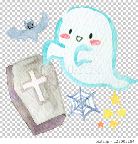 水彩イラスト 手描きイラスト ハロウィンイメージ 水彩イラスト 手描きイラスト ハロウィンイメージ 128003184